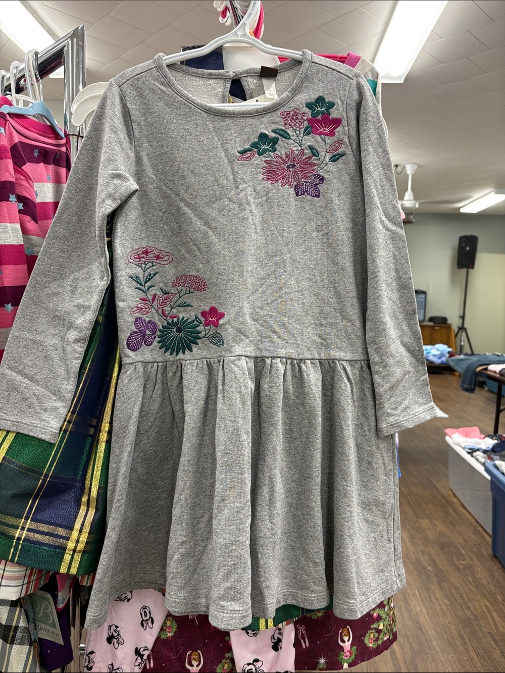 Tea Collection Gray Long-Sleeve Floral Knit Dress